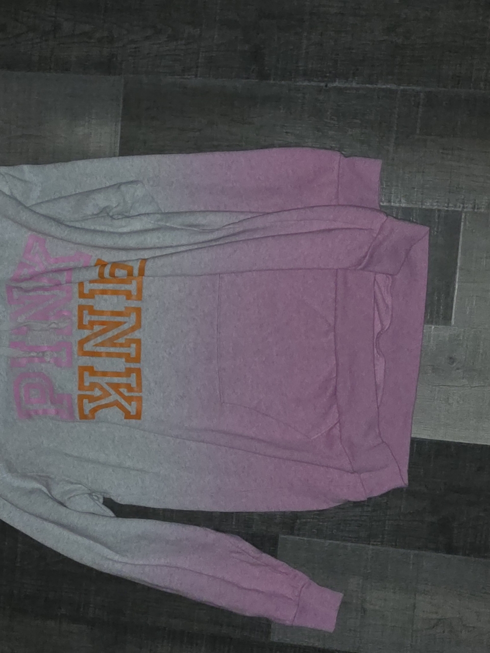 PINK Victoria's Secret Pink to Lavender Ombre Crewneck with Orange Logo